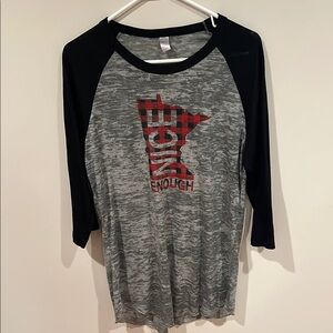 Gray and Black Raglan Tee with Red Graphic